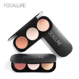 FOCALLURE New Arrivel 3 Colors Blush&Highlighter Palette