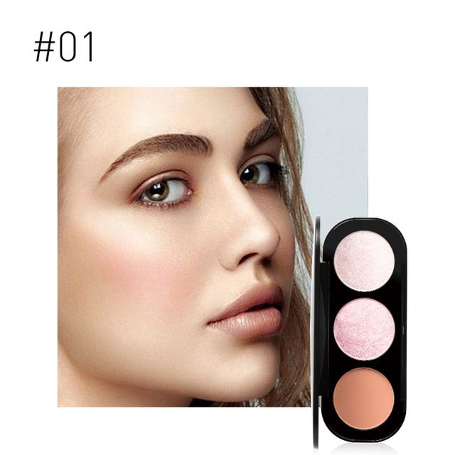 FOCALLURE New Arrivel 3 Colors Blush&Highlighter Palette