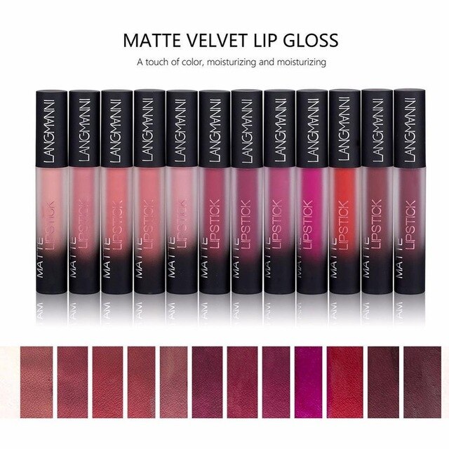 12 PCS/Set Matte Liquid Lipstick Set Non-stick Colorfast Lip Gloss